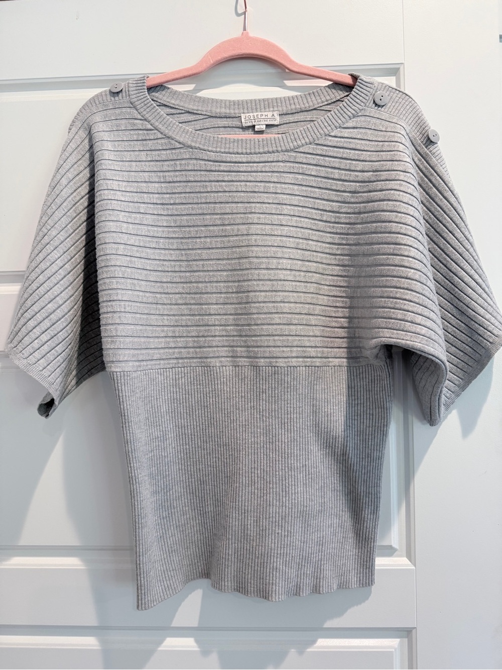 Joseph Light Gray Ribbed Short-Sleeve Knit Top